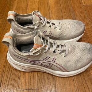 Asics Gel Nimbus 26 Beige and Purple Running Shoes